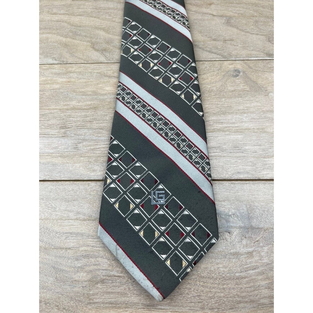 Guy Laroche Men's Tie Gray Burgundy Geometric 100% Polyester